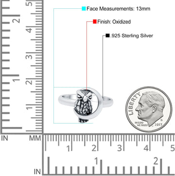 Moon and Owl Oxidized Band Solid 925 Sterling Silver Thumb Ring (13mm)
